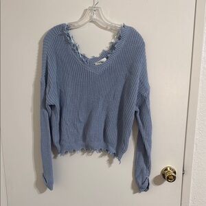 Blue Distressed Knit Sweater